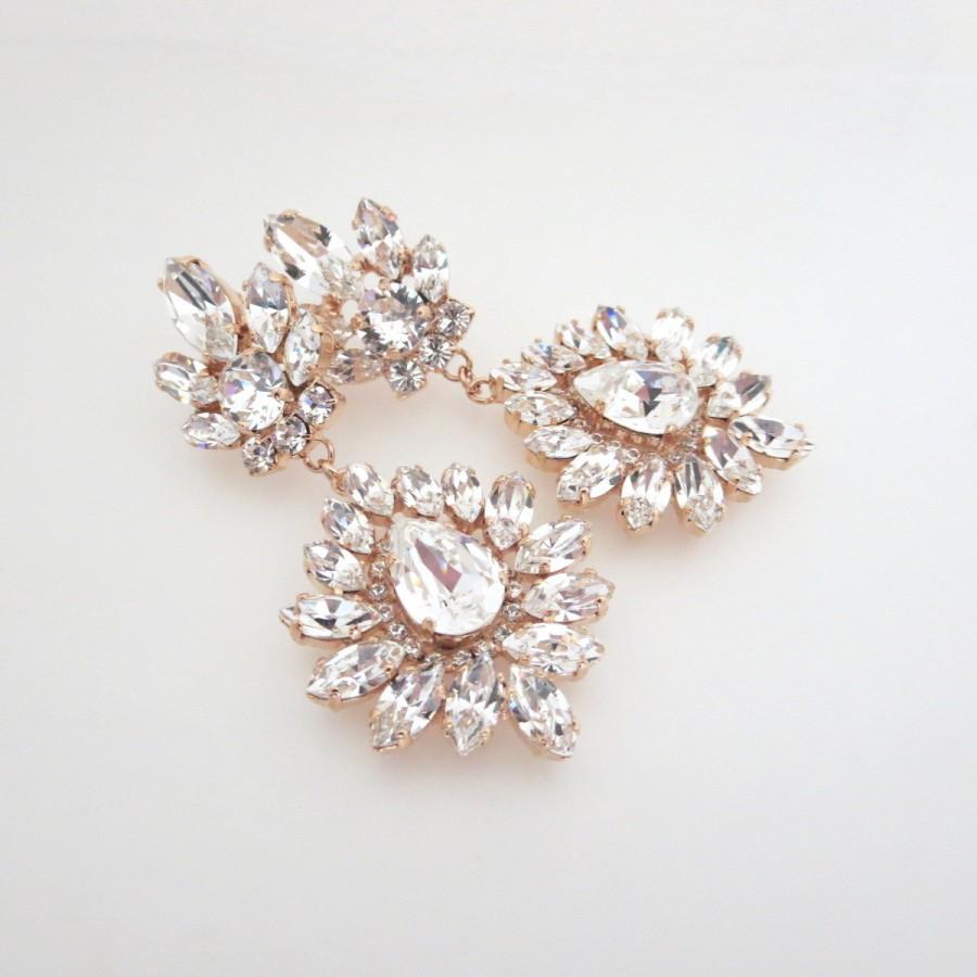 زفاف - Rose Gold Bridal earrings, Rose gold Chandelier earrings, Crystal Wedding earrings, Bridal jewelry, Swarovski crystal earrings, Statement