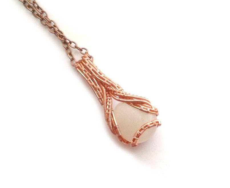 زفاف - Glow In The Dark Necklace, Wire Wrapped Glowing Pebble Pendant, Glowing Jewelry, Wire Woven Copper Jewellery, Wire Weaved Handmade Pendant