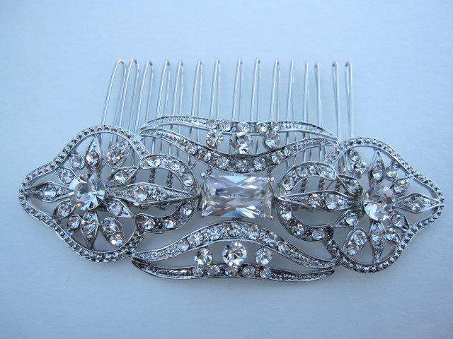 Hochzeit - Vintage Inspired Swarovski Crystal Hair Comb, Bridal Hair Comb, wedding hair accessories, wedding hair comb rhinestone, bridal headpieces