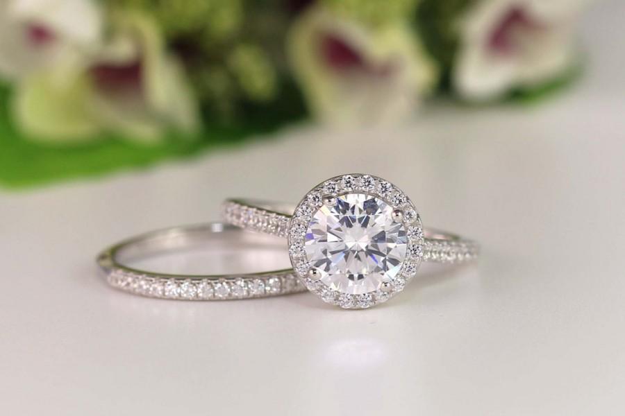 Mariage - 2Ct Round Halo Ring - CZ Engagement set - Round Cut Ring - Halo Engagement Ring - Wedding Ring - Cubic Zirconia Ring - Sterling Silver Ring