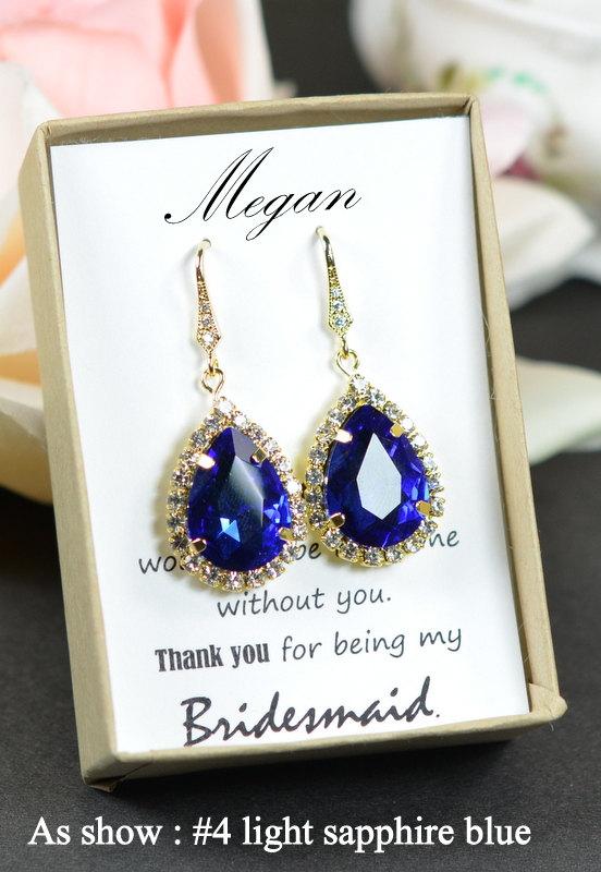 Mariage - Navy blue,sapphire blue Wedding Jewelry Bridesmaid Gift Bridesmaid Jewelry Bridal Jewelry tear Earrings & necklace SET,bridesmaid gift