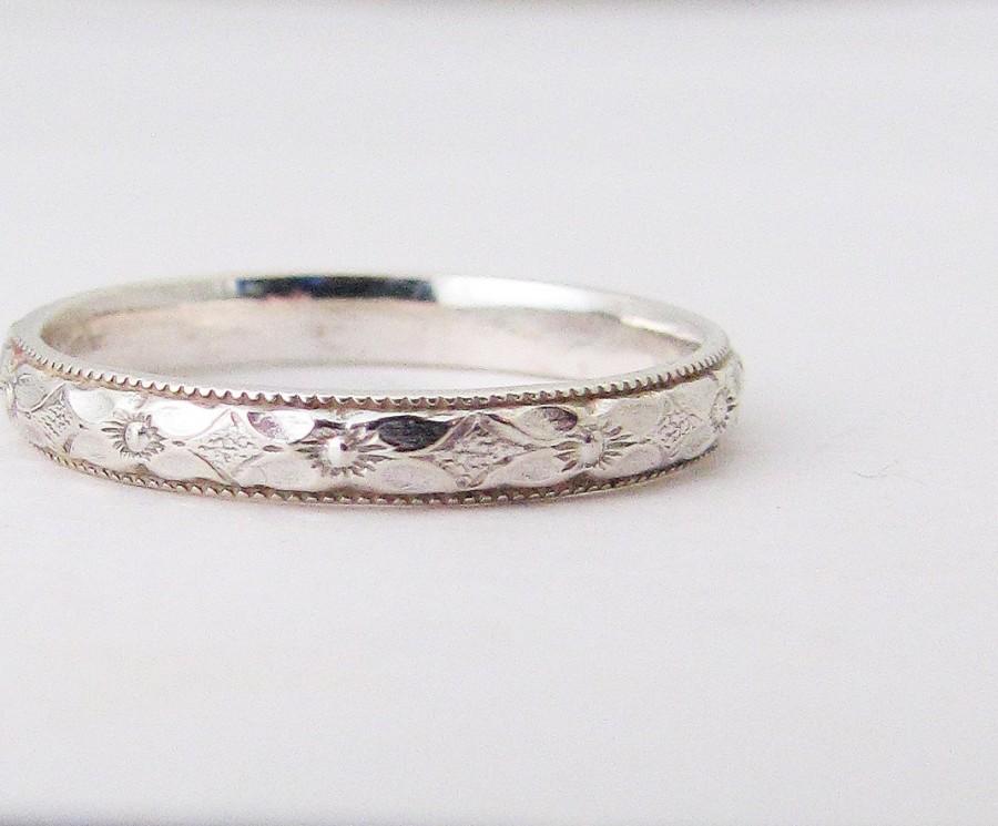 Mariage - Silver Promise Ring Purity Ring Thin Floral Wedding Band Posey Ring Engagement Ring Silver Stacking Ring