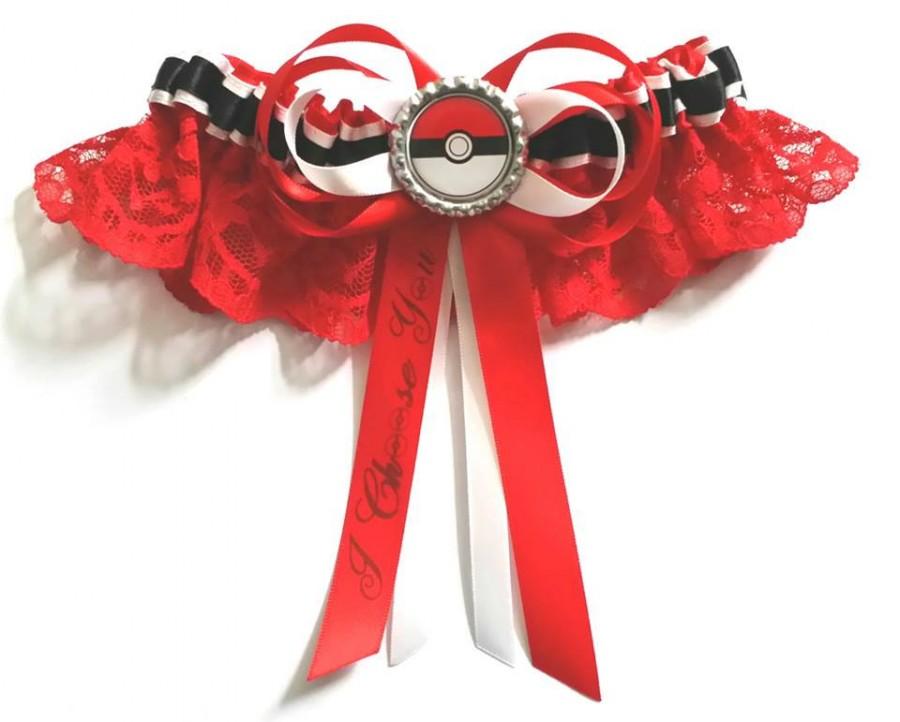 Wedding - Pokemon Satin/Satin and Lace Garter- choose your own wording on the bow tail