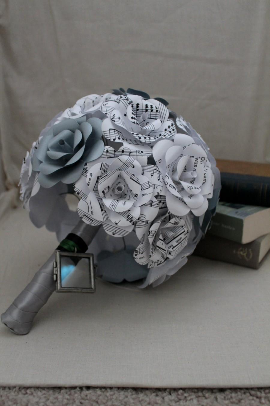 Свадьба - Silver sheet music paper flower bouquet