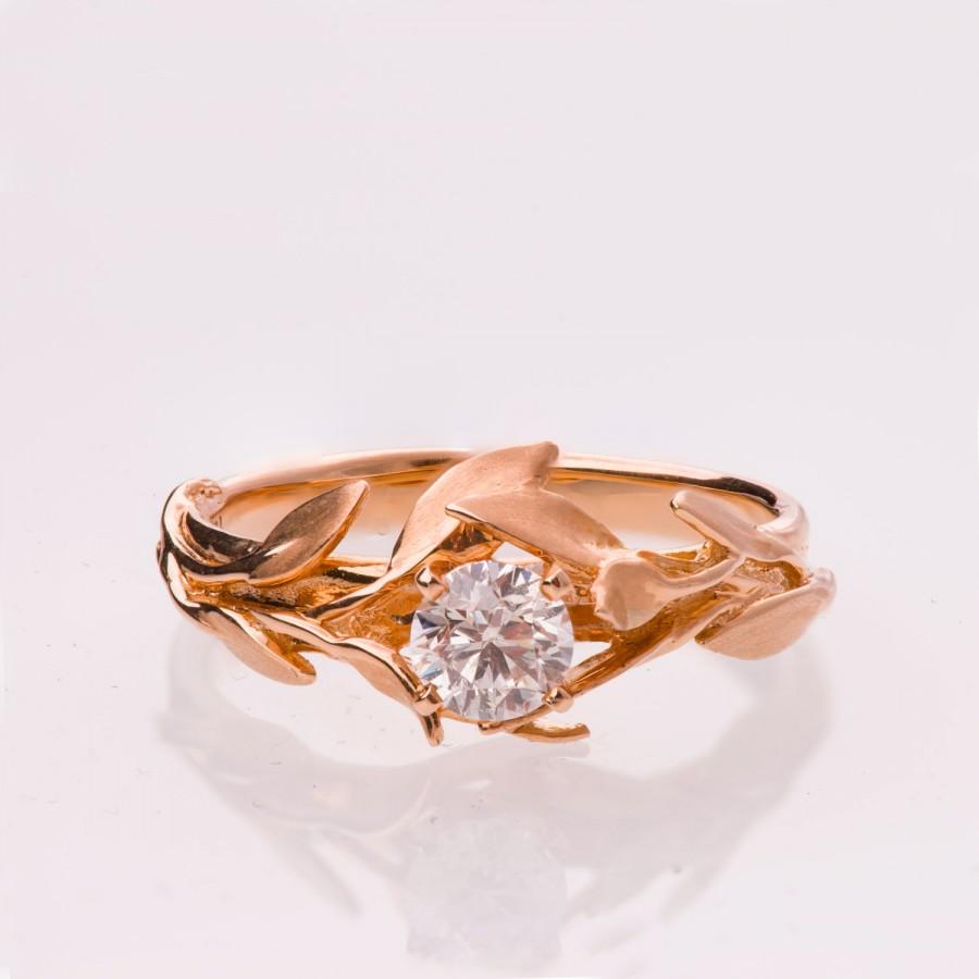 Wedding - Leaves Engagement Ring No. 4 - 14K Rose Gold and Diamond engagement ring, engagement ring, leaf ring, filigree, antique, art nouveau,vintage