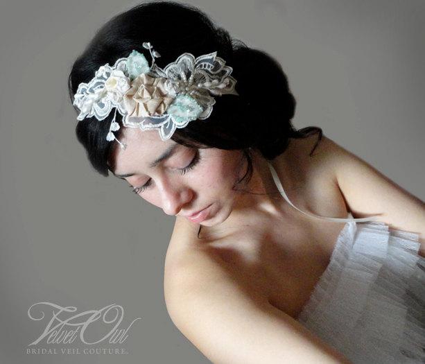 Wedding - Bridal headband, Bridal leaves headband, Bridal veil headband, vintage bridal headband, bridal vintage headband, bridal headpiece,