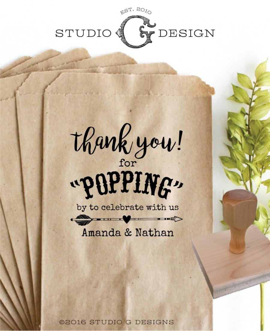 Hochzeit - THANK YOU Popcorn Bag Favor Stamp – 3x3 in  – Personalized Wedding Paper Goods