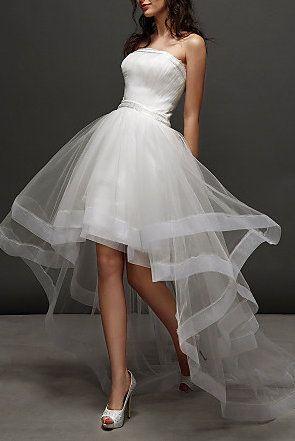 Wedding - Lanting Bride® Ball Gown Petite / Plus Sizes Wedding Dress Little White Dresses Asymmetrical Strapless Tulle With Ruche / Side-Draped