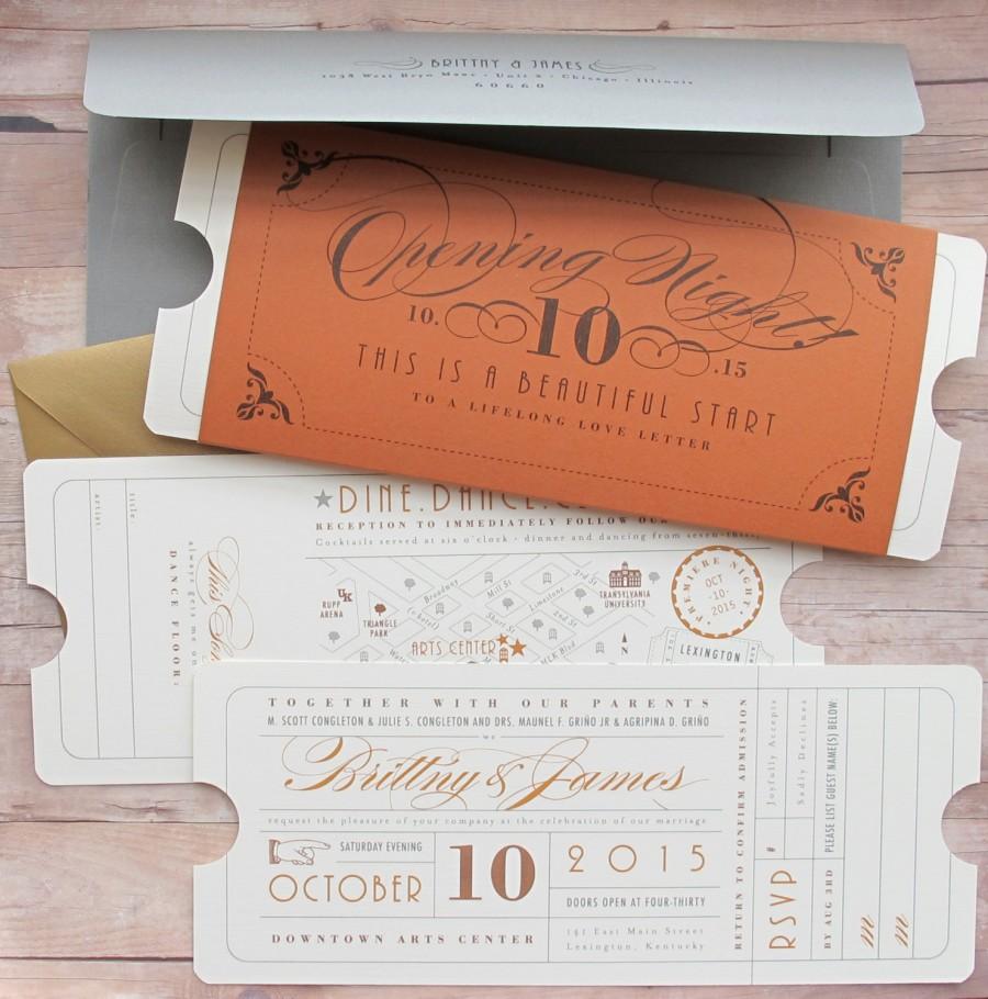 Свадьба - Formal Vintage Ticket Wrap Enclosure Invitation Suite for Hollywood Movie & Theater Premiere Theme for Wedding, Birthday, Bar or Bat Mitzvah