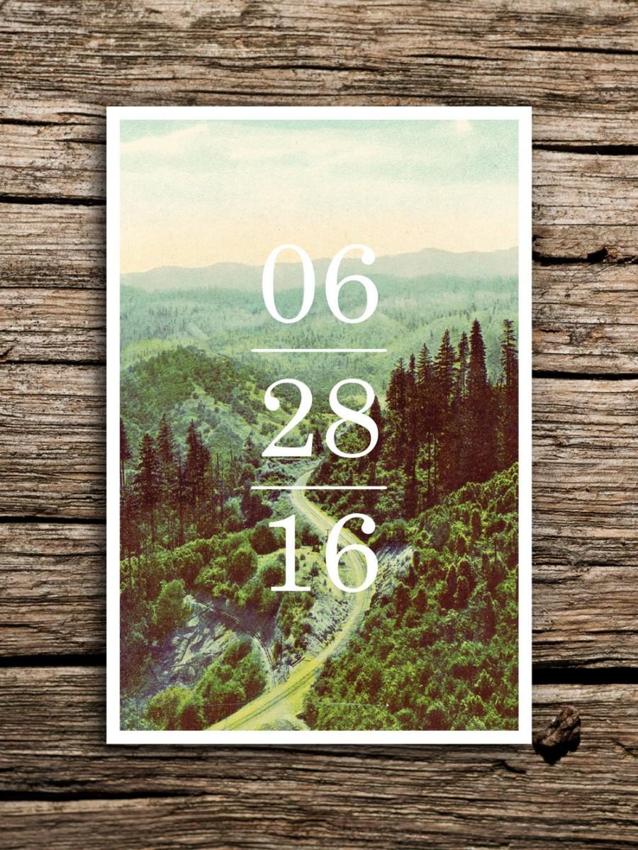 Свадьба - Mountain Road Vintage Postcard Save the Date // Mountain Save the Date Minimal Wedding Pacific Northwest California Oregon Washington