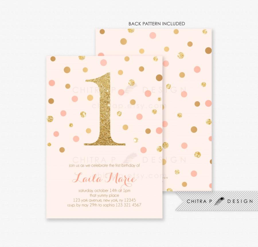 Mariage - Girl First Birthday Invitations - Printed, Pink Gold Little Baby Glitter Blush Confetti Coral Brunch 2nd 3rd 4th 5th 6th Any Age - #078