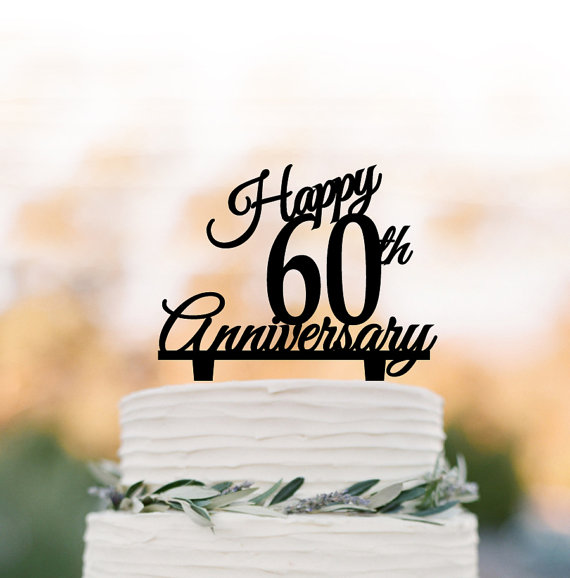 Свадьба - Hapy 60th anniversary Cake topper, birthday cake topper, rustic cake topper, anniversary gift, Custom age cake topper