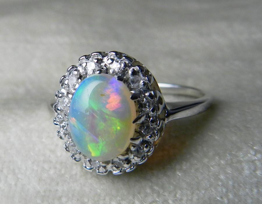 Свадьба - Opal Engagement Ring 14K Opal Diamond Halo Ring Opal Ring Diamond Halo Engagement Ring October Birthstone