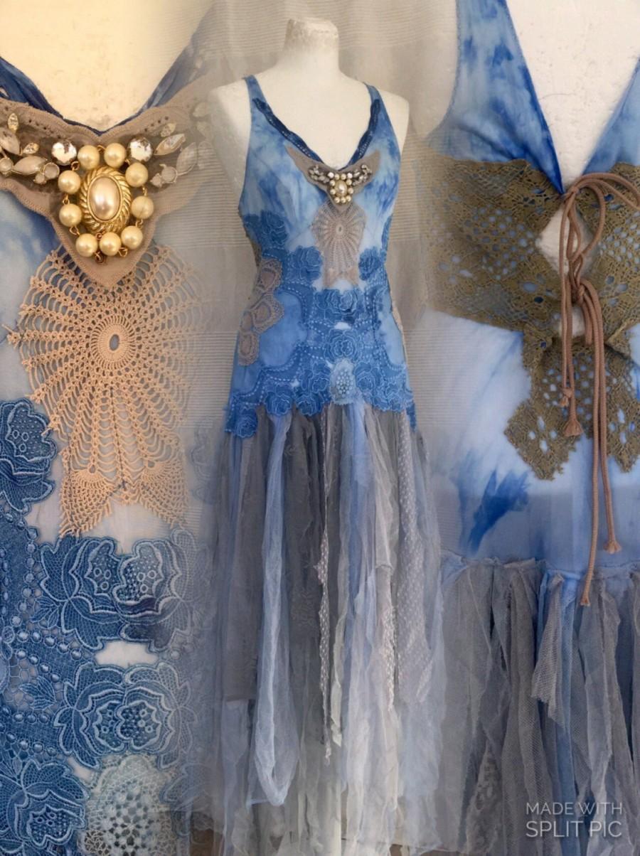 Hochzeit - Wedding dress blue,boho blue wedding dress,alternative beach wedding,ocean wedding dress,blue dress,fairy wedding dress,blue gypsy wedding