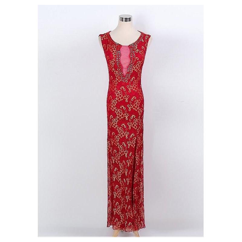Mariage - In Stock Marvelous Gilding Lace Scoop Neckline Sheath Evening Dresses With Rhinestones - overpinks.com