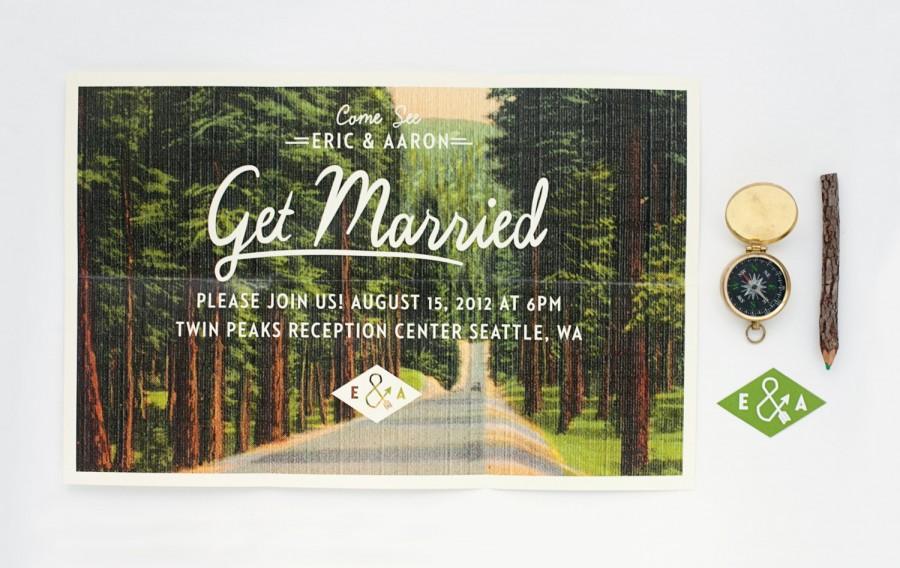 Mariage - Wedding Invitation - Folded Vintage Forest Postcard Invitation set