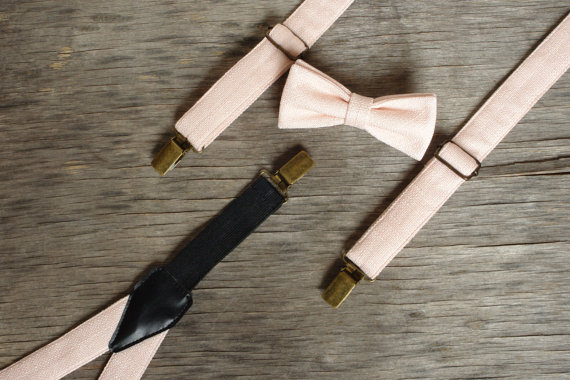 Wedding - SUSPENDERS and BOWTIE SET Champagne Cream Blush Wedding Suspenders Men's Suspenders