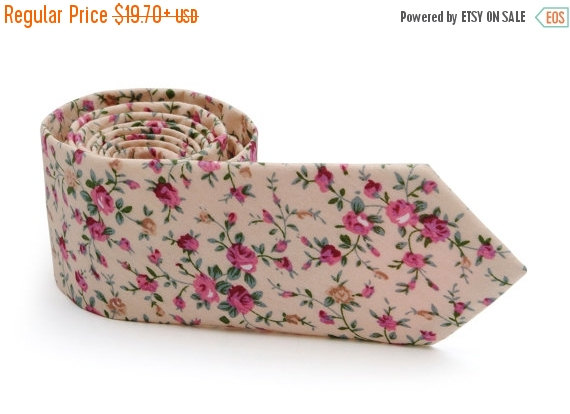 Wedding - SALE 30% OFF Champagne Blush Floral Tie Men's Blush Floral skinny tie Wedding Pink Ties Necktie for Men FREE Gift