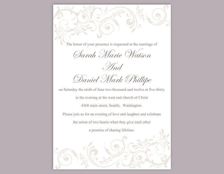 Hochzeit - DIY Wedding Invitation Template Editable Word File Instant Download Elegant Gray Wedding Invitation Silver Invitations Printable Invitation