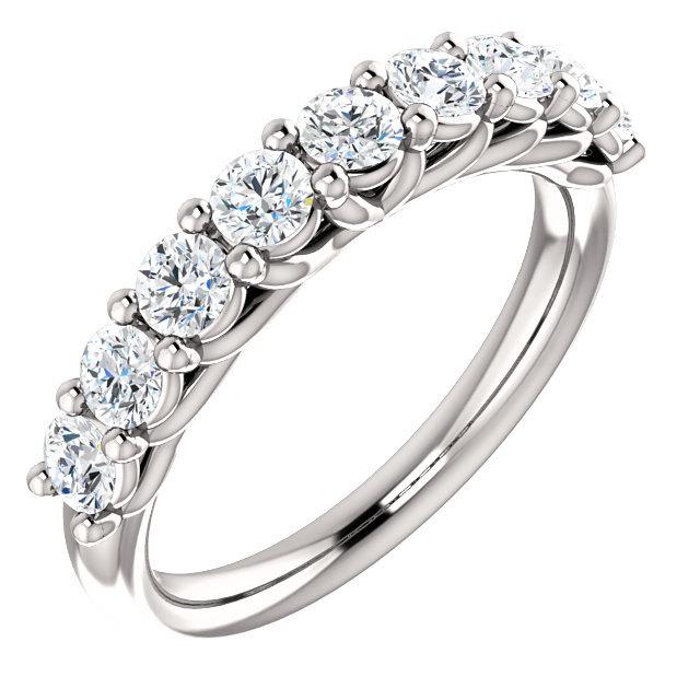 زفاف - 9 stones ~ 0.90 ct  luxury   Forever One Moissanite  Solid  14k white gold Half eternity wedding Band Ring ST233725