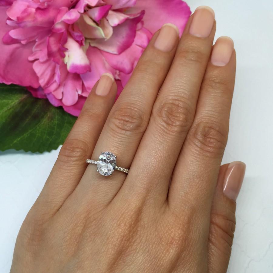 Wedding - New! 2 ctw Oval Accented Solitaire Ring, Blake Engagement Ring, Half Eternity Band, Bridal Ring, Man Made Diamond Simulants, Sterling Silver