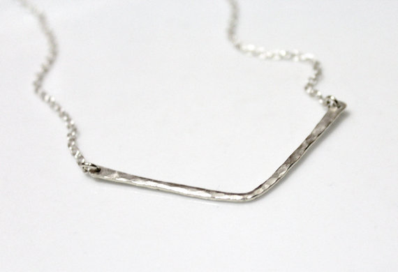 Wedding - Chevron Charm Sterling Silver, Hammered Silver Jewelry, Delicate Chevron, Chevron Necklace, Friend Gift, Gift for Women