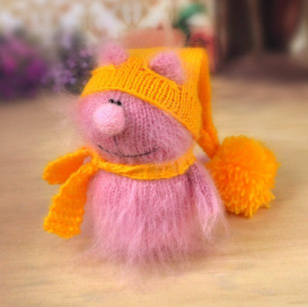 زفاف - SALE pink Cat in Yellow Hat - Hand-Knitted cat Toy Amigurumi cat Miniature cat Doll wool toy cat Handmade crochet cats plush toys amigurumi