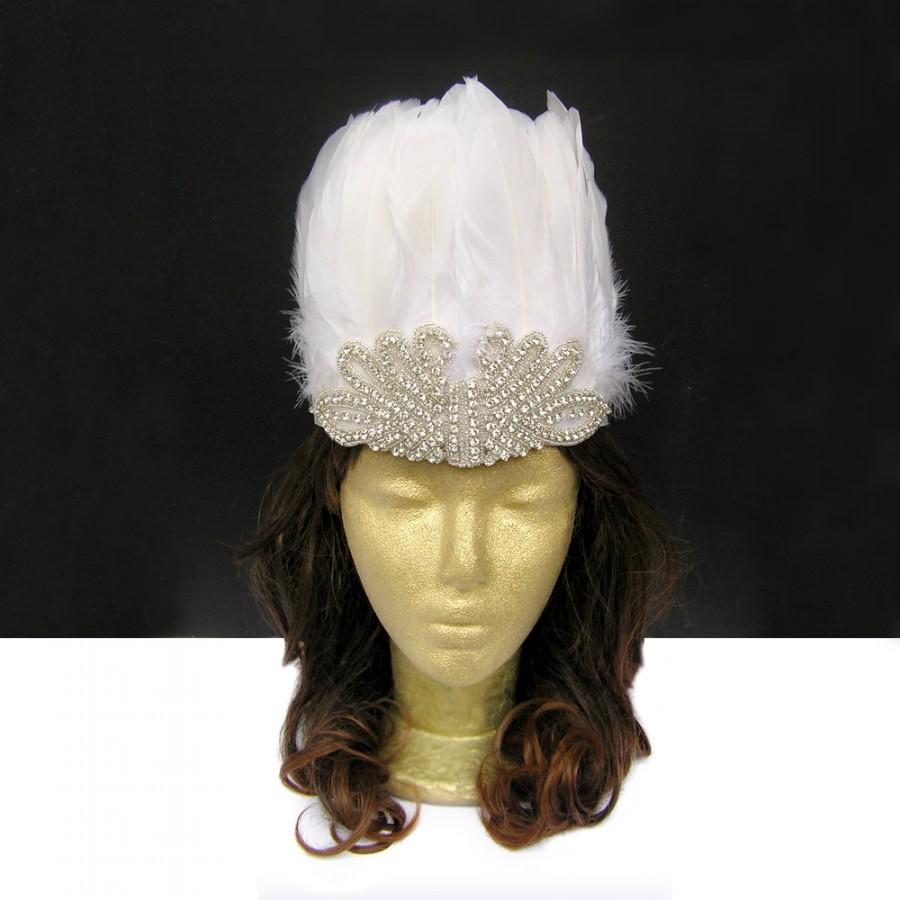 Mariage - White Feather Headdress, Boho Bridal Wedding Headpiece, Bachelorette Veil, Feather Wedding Hairpiece, Wedding Headdress, Feather Crown