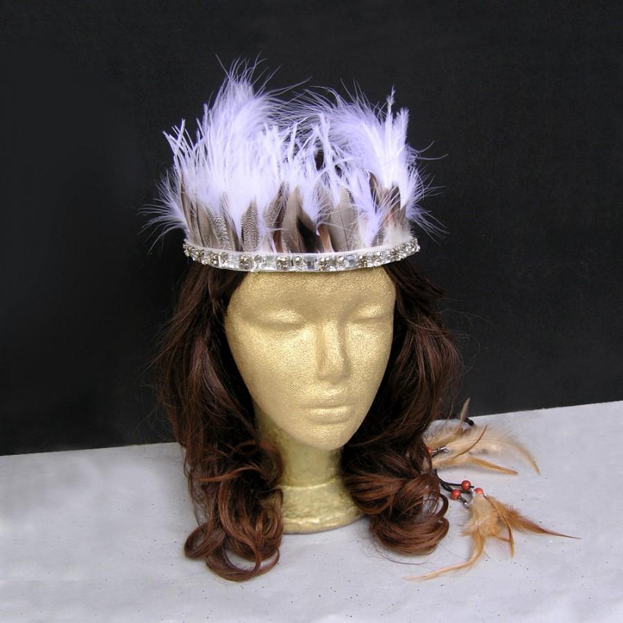 Wedding - Feather Headdress, Wedding Hairpiece, Bohemian Headdress, Wedding Crown, Gypsy Feather Headdress, Feather Crown Headband, Costume Hair
