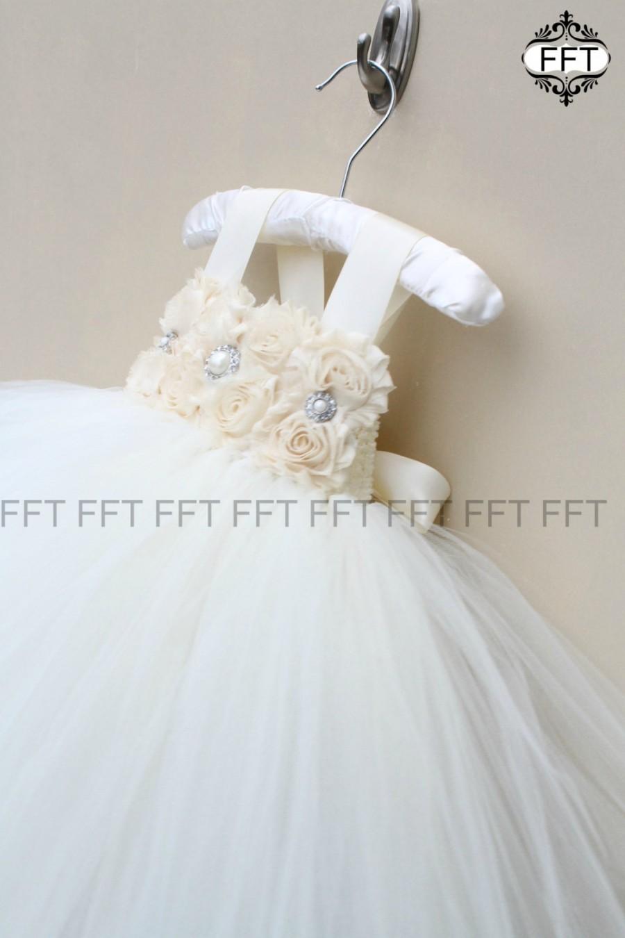 Hochzeit - Champagne Ivory Flower Girl Tutu Dress