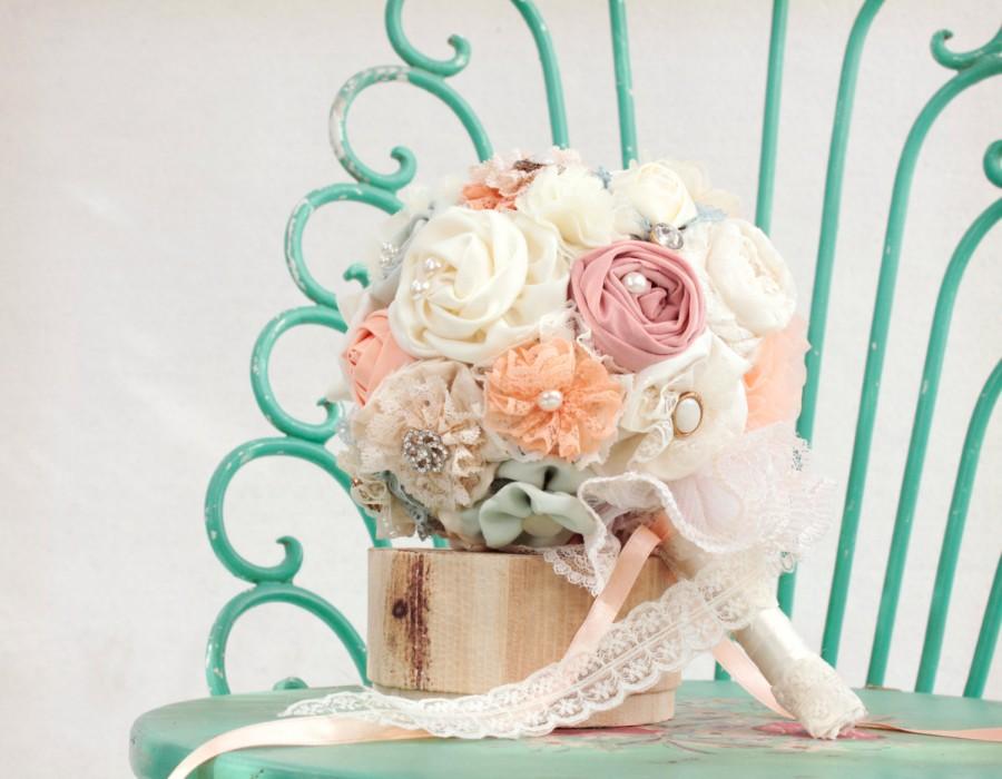 Mariage - english garden wedding peach wedding bouquet, bridal bouquet, mint bouquet, spring wedding bouquet