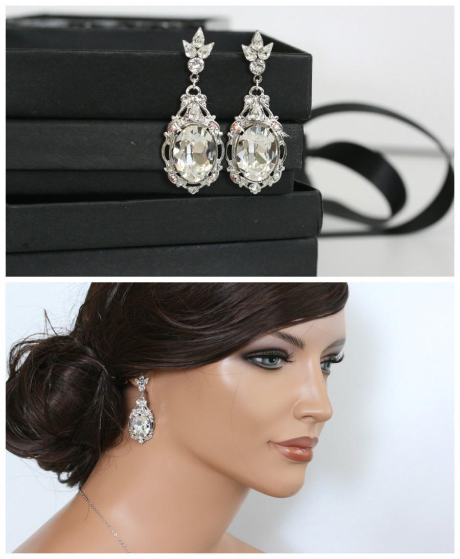 Hochzeit - Bridal Earrings Large Crystal Wedding Earrings Silver Wedding Jewelry Swarovski Crystal Rhinestone RYAN