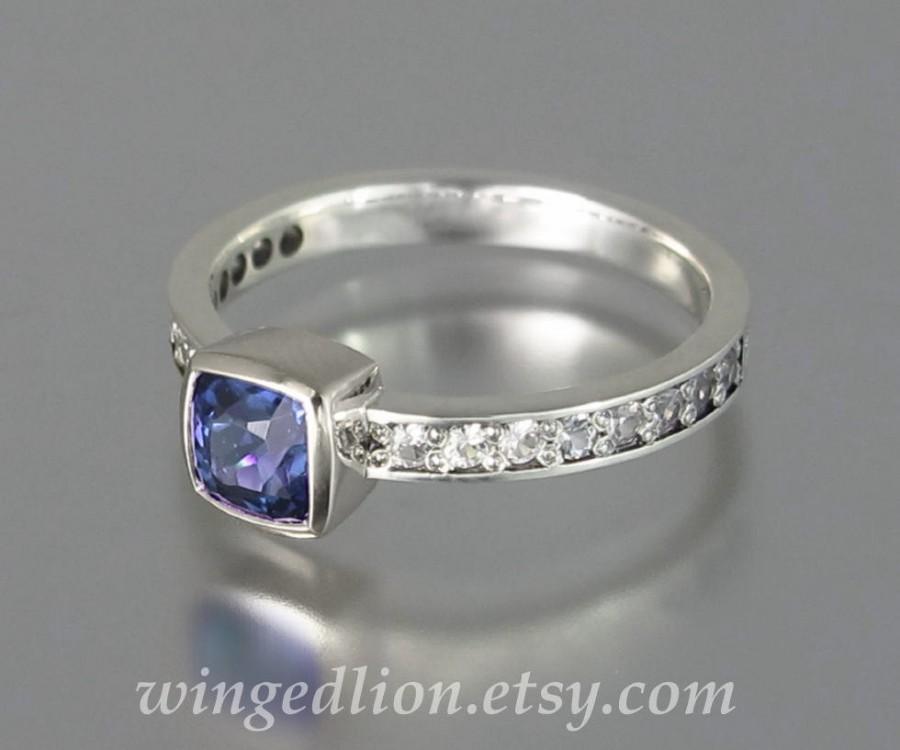 زفاف - DAPHNE 14k gold ring with Blue Sapphire and white sapphires