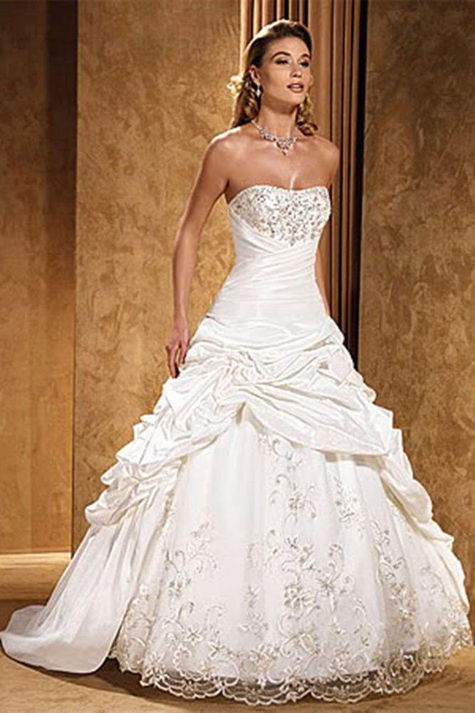 Wedding - Details About Strapless Straight Neckline White Ivory Corset Taffeta Wedding Dress Bridal Gown