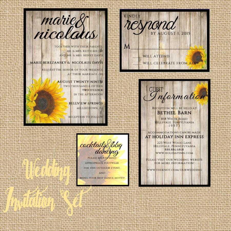 Wedding - Rustic Barnwood Sunflower Wedding Invitation