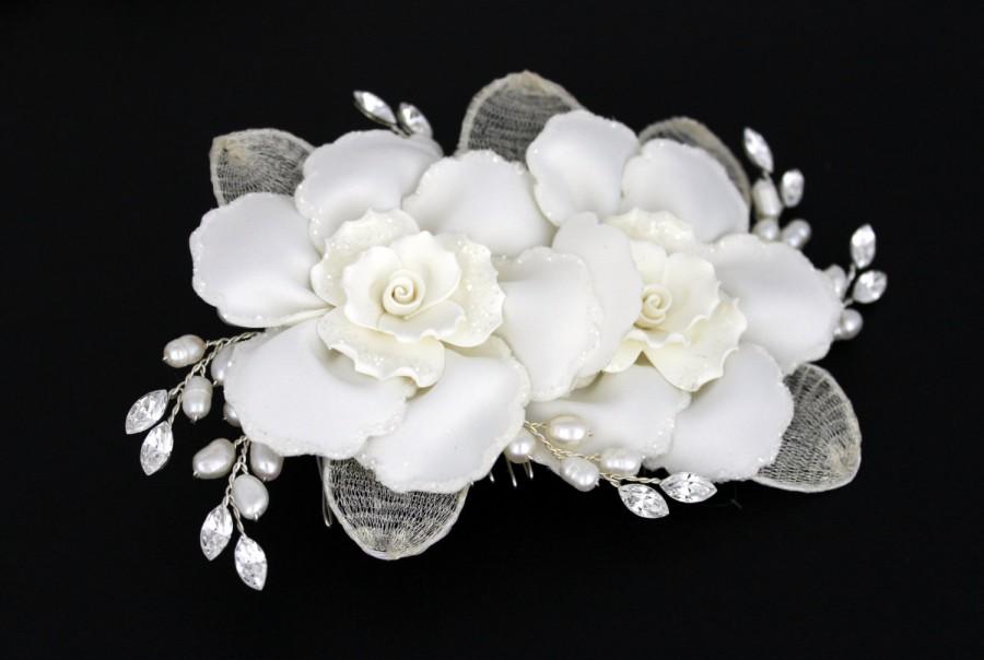 زفاف - Bridal Flower hair comb, Flower Wedding headpiece, Bridal hair comb, Pearl hair comb, Bridal hair clip, Wedding hair accessory, Rose