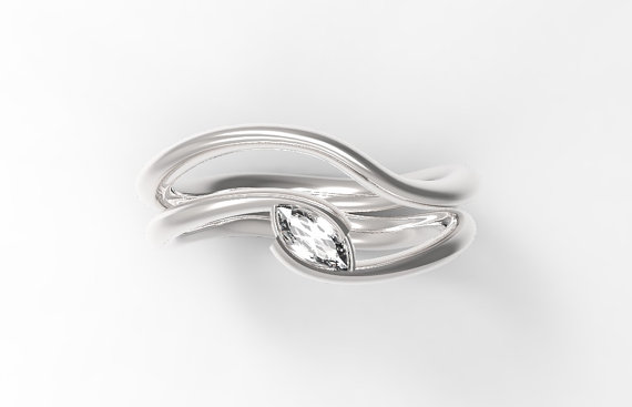 Mariage - Wedding ring set - Unique engagement ring and matching wedding band, Marquise engagement ring set, Marquise diamond ring, wave wedding band.