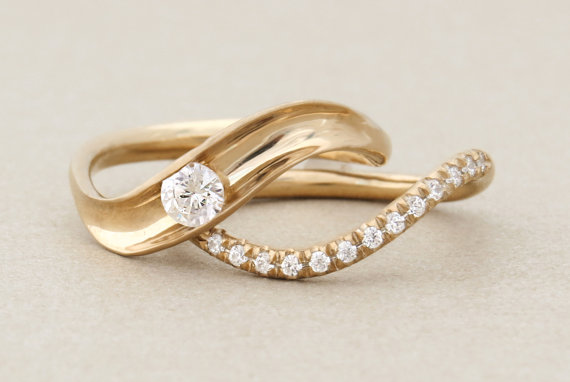 Wedding - Unique Rose gold Bridal set - Rose gold Diamond engagement ring, Matching engagement ring and wedding band, Engagement and wedding ring set.