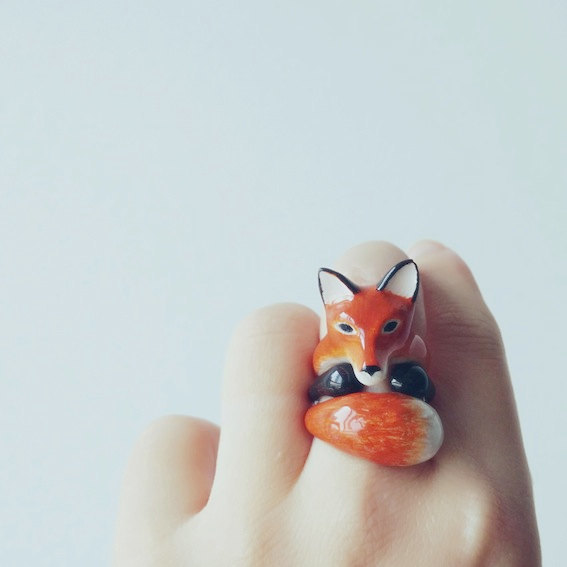 Mariage - Orange Fox 3 Piece Ring Set - Enamel ring, Animals Ring, Animals Jewelry, Enamel Brass Jewelry, Trio Ring, Animal, Gift, Cutie, Mary Lou