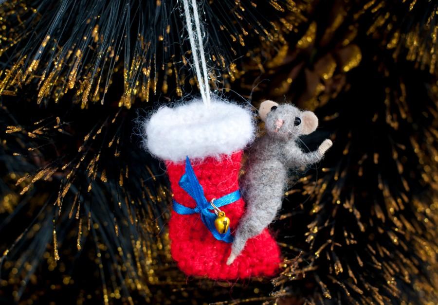 زفاف - Christmas mouse needle felt mouse christmas gift felted miniature wool animal Christmas decor ornament felt original gift mice doll art
