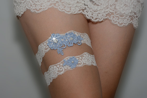 Hochzeit - blue bridal garter set, wedding garter, bride garter set, lace garter, something blue garter set