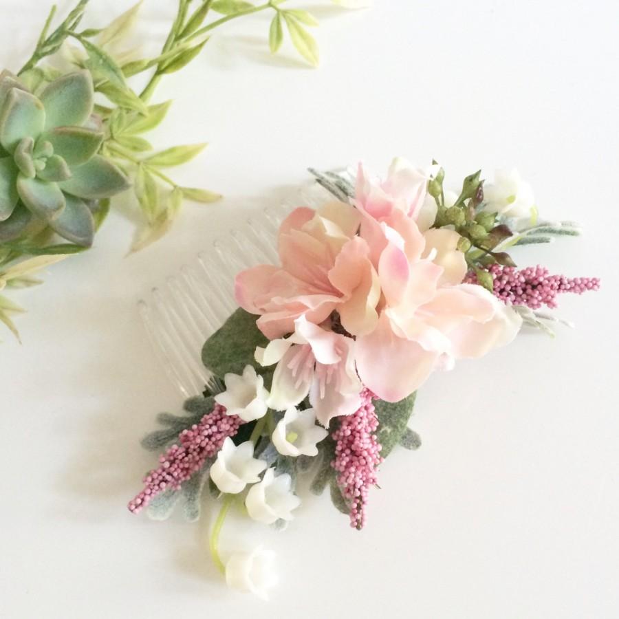 Свадьба - Pink Flower Comb- Blush Bridesmaids- Wedding Hair Comb- Boho Wedding Headpiece- Blush Wedding Accessory