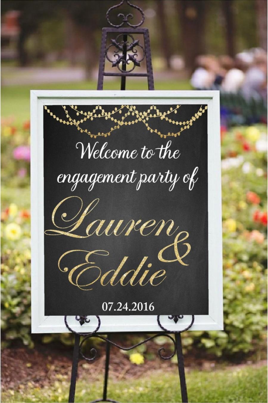 Mariage - Engagement Party Decor, DIY Printable, Welcome to the engagement party, custom printable, Golden glitter sign, engagement Decorations