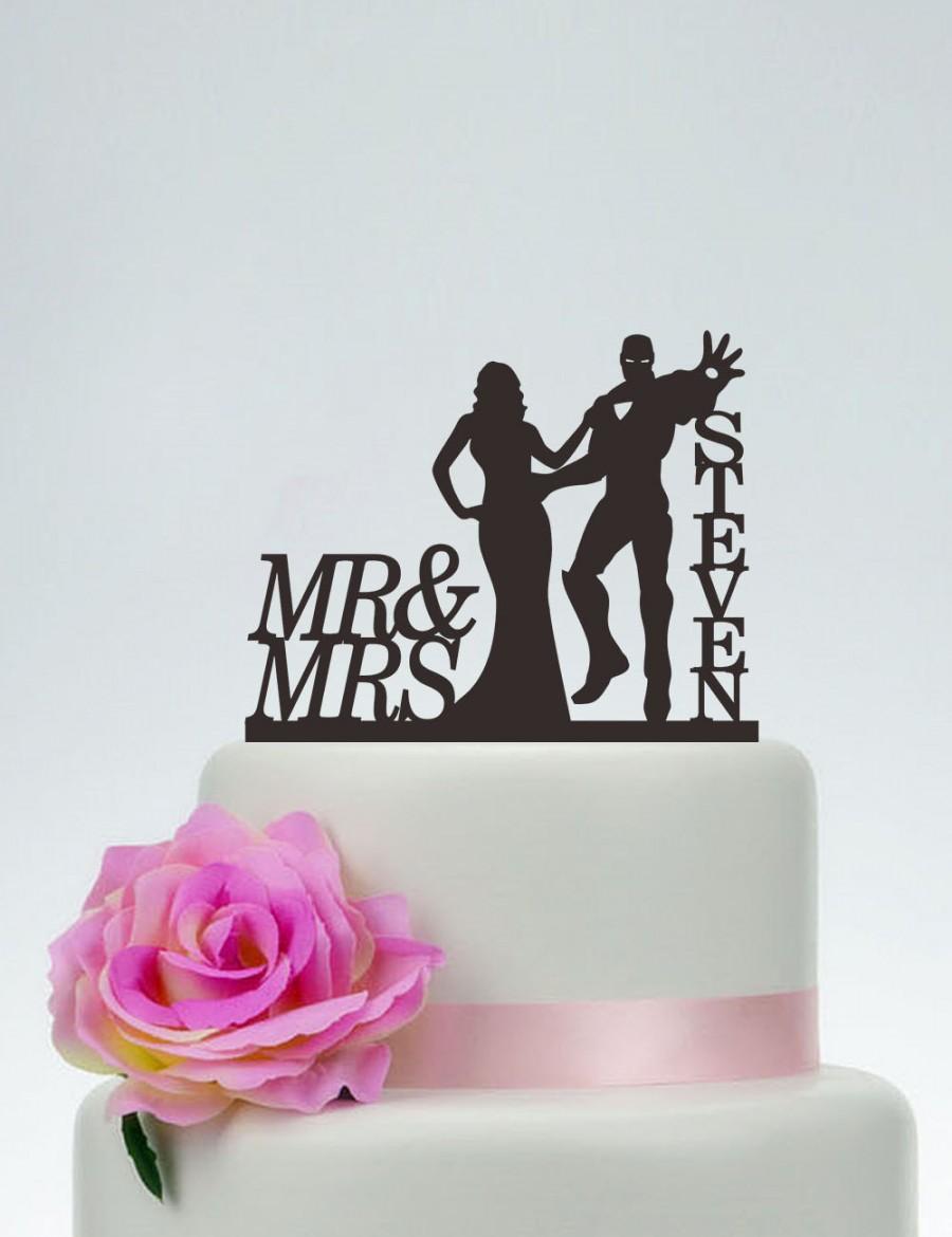 زفاف - Iron Man Cake Topper, Wedding Cake Topper,Mr and Mrs Cake Topper With last name,Superhero Cake Topper,Custom Cake Topper,Hero Wedding C137