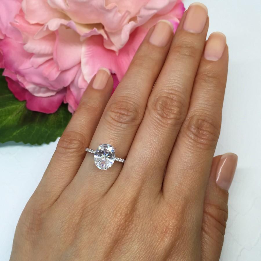 Mariage - New! 3 ctw Oval Accented Solitaire Ring, Blake Engagement Ring, Half Eternity Band, Bridal Ring, Man Made Diamond Simulants, Sterling Silver