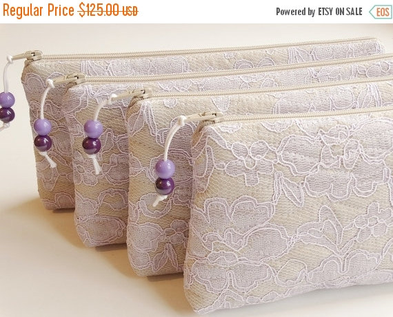 Hochzeit -  20% OFF Be My  ,   Lilac Lace, Set of 5 Bridesmaids Bags, Bridesmaid Party Gift Bags