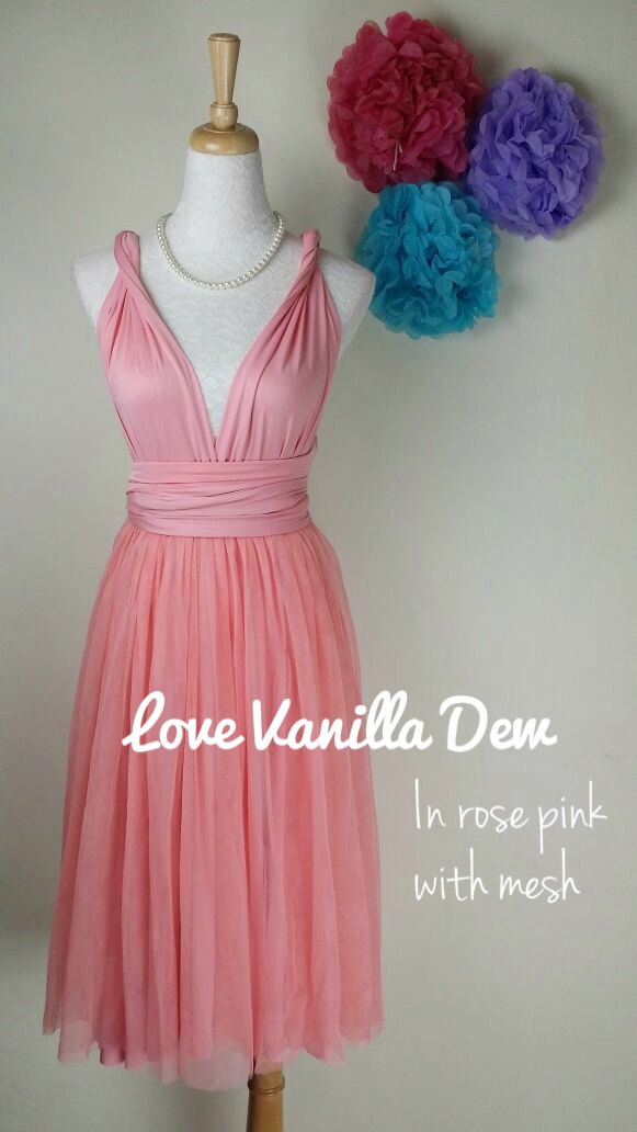 Mariage - Bridesmaid Dress Infinity Dress Rose Pink Tulle Knee Length Wrap Convertible Dress Wedding Dress