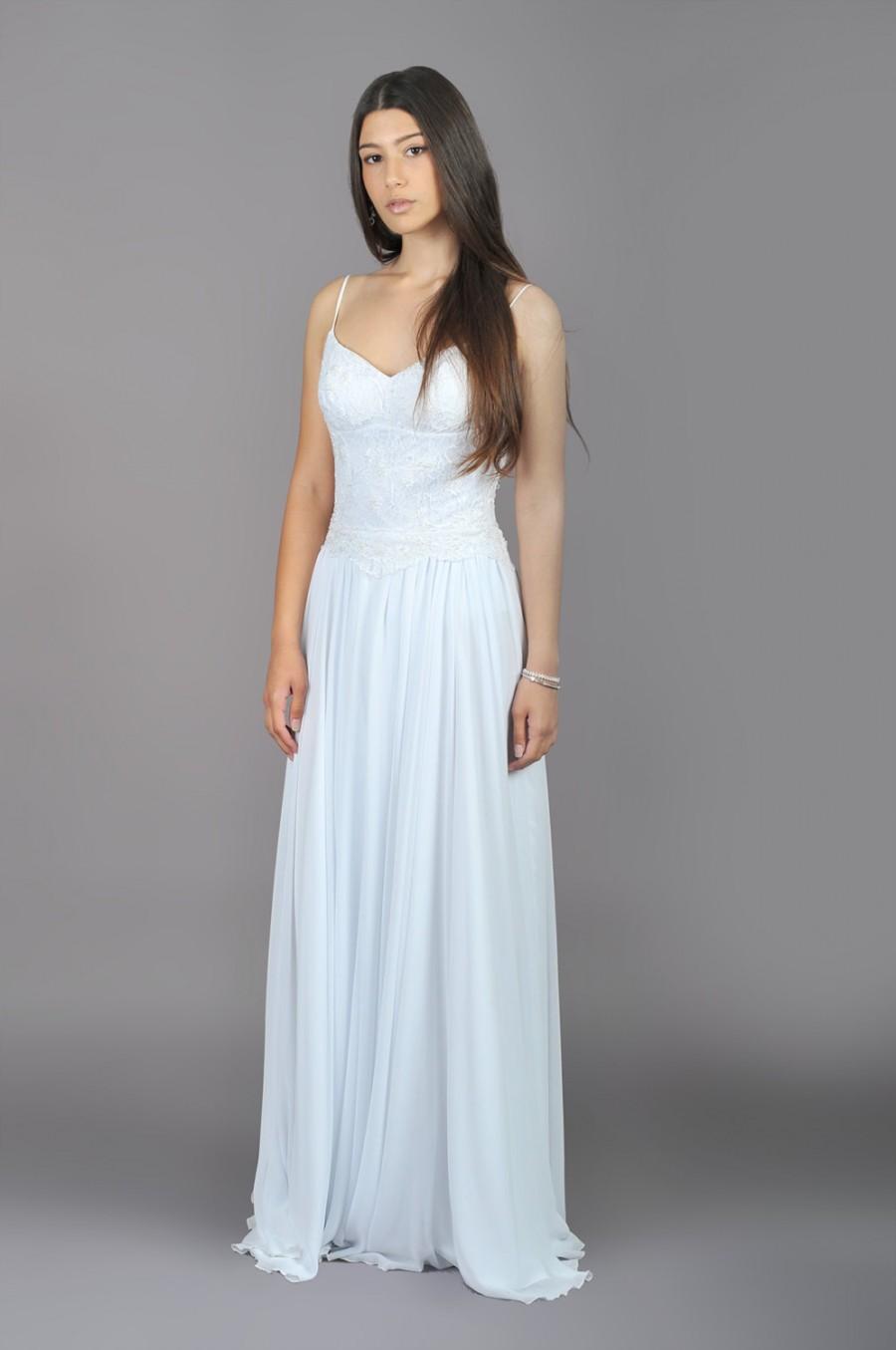 زفاف - Ivory maxi wedding dress - open back lace covered front bridal gown - spaghetti straps maxi rehearsal dress