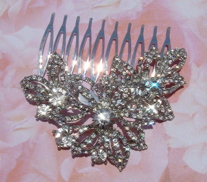 Hochzeit - Sparkly Bridal RHINESTONE Hair Comb / Charlotte SALE - Bridal Crystal Vintage Style Flower Hair Comb bridesmaid flower pin comb
