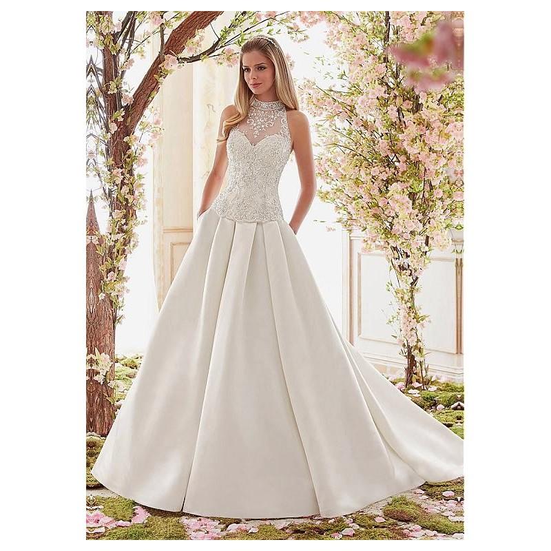 زفاف - Wonderful Tulle Illusion High Neckline A-line Wedding Dresses With Beaded Embroidery - overpinks.com
